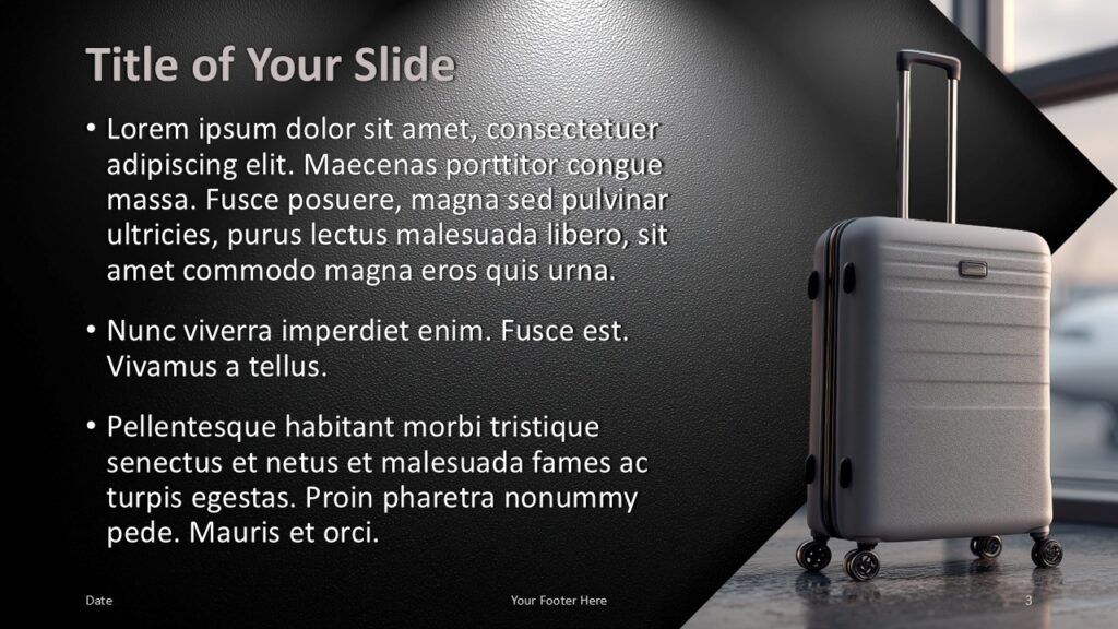 Airport Terminal Content PowerPoint Google Slides Airport Terminal content slide template for PowerPoint and Google Slides with editable bullet text and travel photo area.
