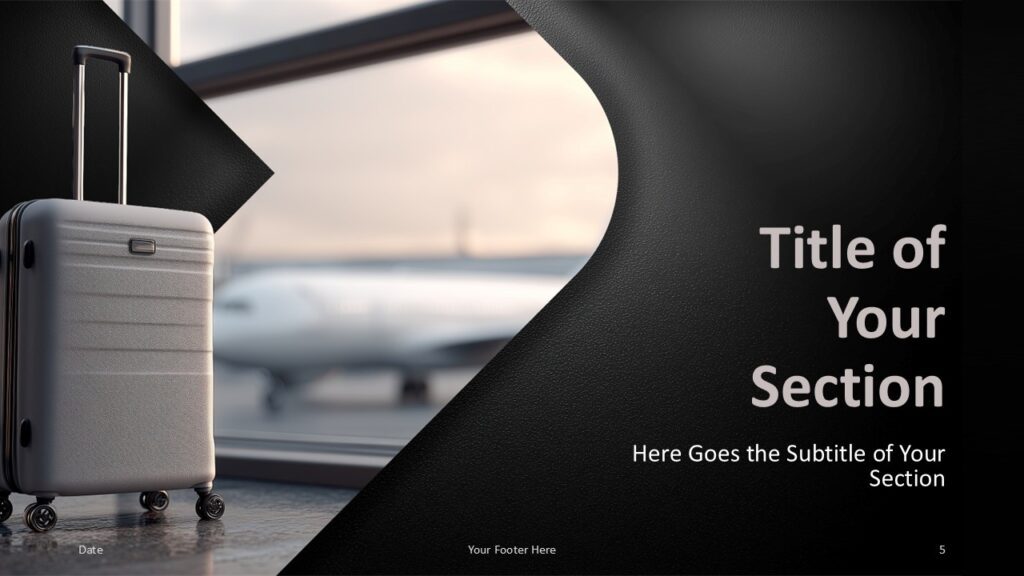 Airport Terminal Divider PowerPoint Google Slides Airport Terminal section slide template for PowerPoint and Google Slides with clean photo crop and centered title.