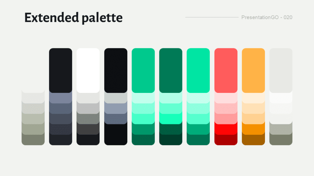 Darkroom Emerald Extended Color Palette Extended Darkroom Emerald presentation color palette with additional shades and tonal variations for PowerPoint slides