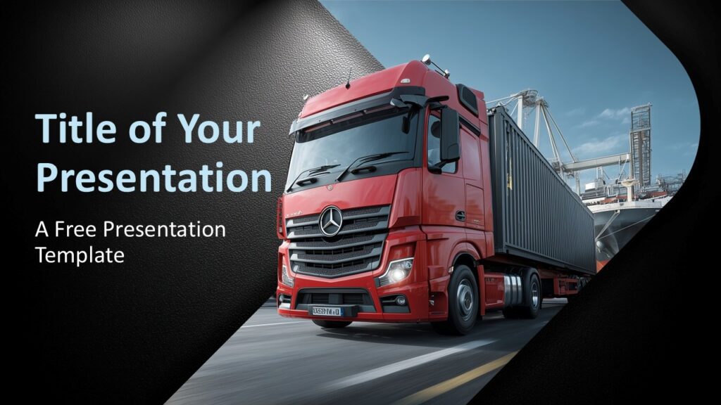 Freight Transport cover slide for PowerPoint and Google Slides with red cargo truck, white layout, and modern style.