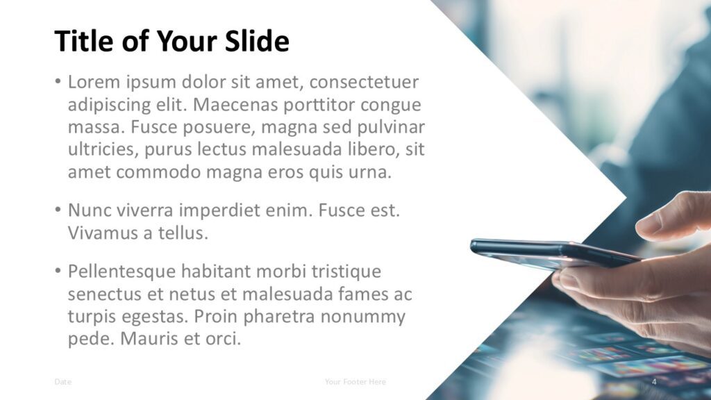 Mobile Edge dark content slide for PowerPoint and Google Slides template with textured panel and readable bullet points.