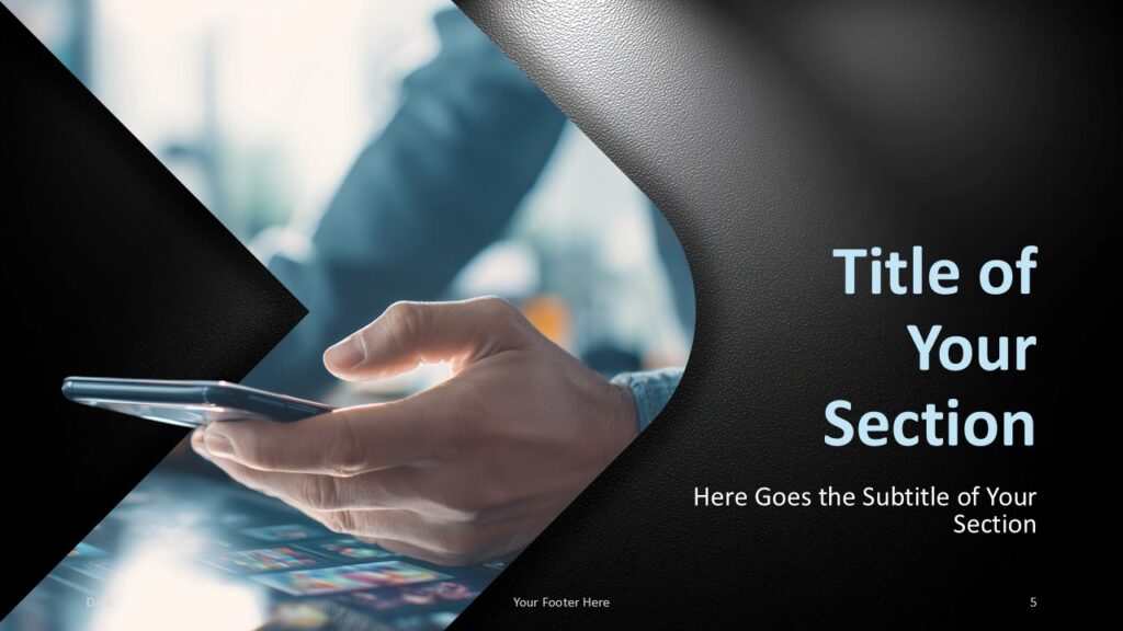 Mobile Edge section divider for PowerPoint and Google Slides template with strong title space and smartphone visual flow.
