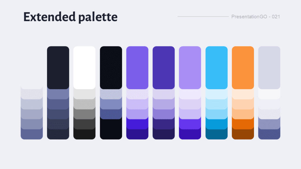 Extended Nebula Dusk color palette with additional shades and tonal variations for presentation design
