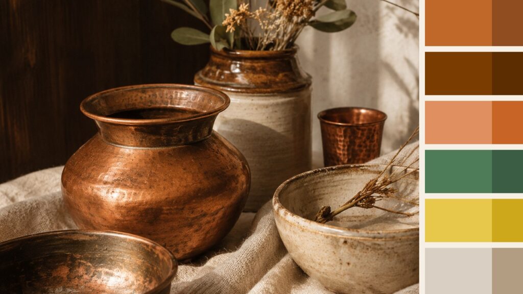 Patina House Earthy Design Inspiration Earthy copper and ceramic objects inspired by the Patina House PowerPoint color palette
