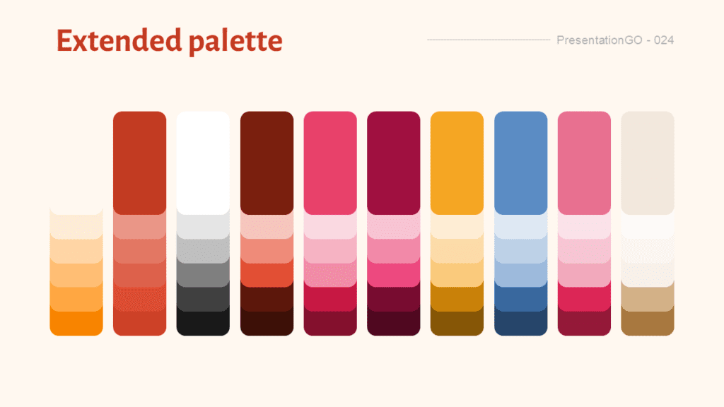 Retro Wave Extended Color Palette Extended Retro Wave palette with vertical shade groups ranging from light tints to darker tones.