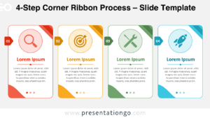 4-Step Corner Ribbon Process for PowerPoint and Google Slides with four numbered cards and editable Office icons.