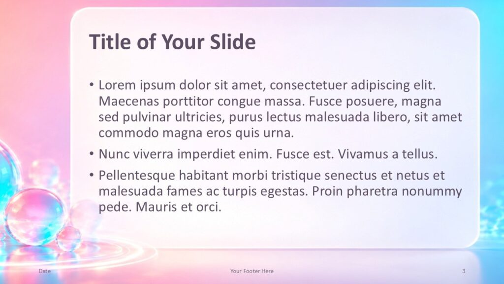 Aurora Bubbles Text PowerPoint Google Slides Aurora Bubbles text layout for PowerPoint and Google Slides with clean content area and luminous pastel bubble design.
