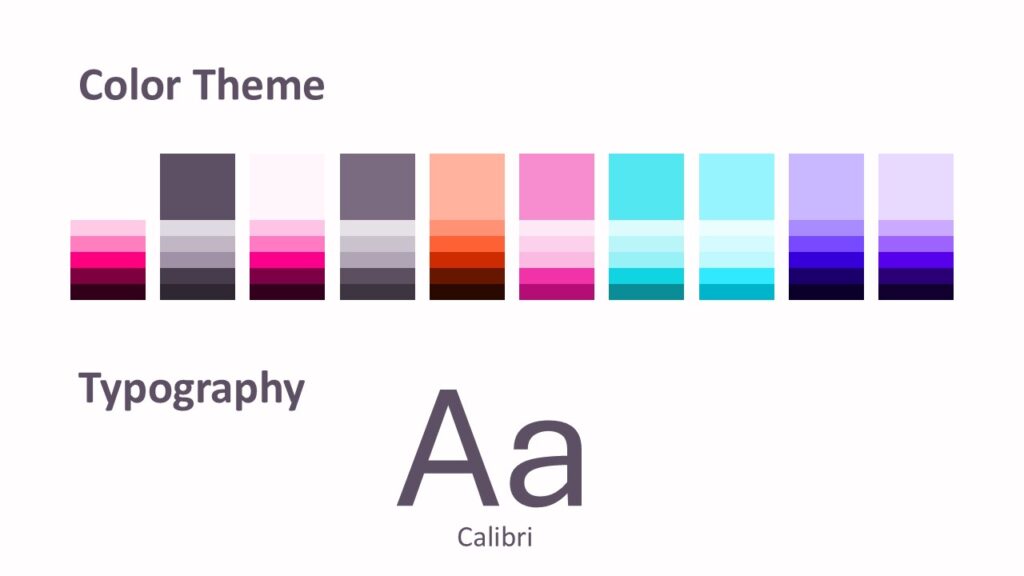 Aurora Bubbles Palette PowerPoint Google Slides Aurora Bubbles color palette and fonts slide for PowerPoint and Google Slides with custom pastel theme and Calibri.