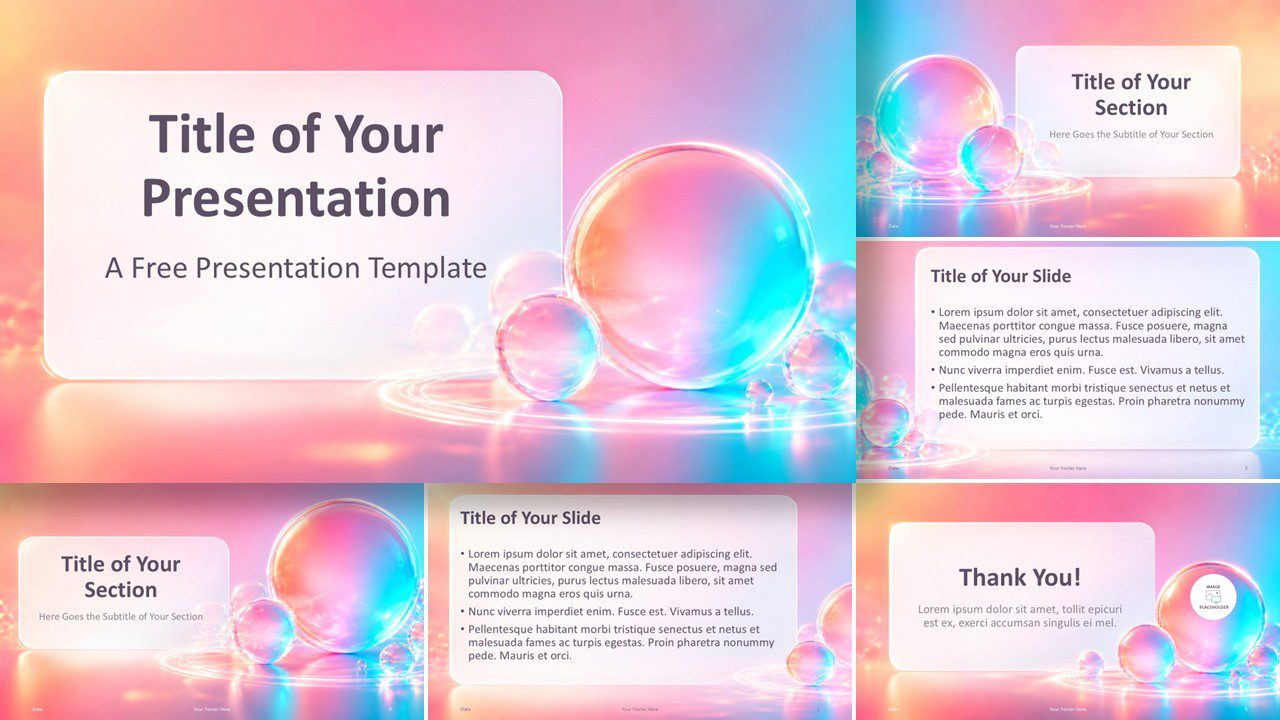 Aurora Bubbles template for PowerPoint and Google Slides with pastel gradients, glossy spheres, and editable slides.
