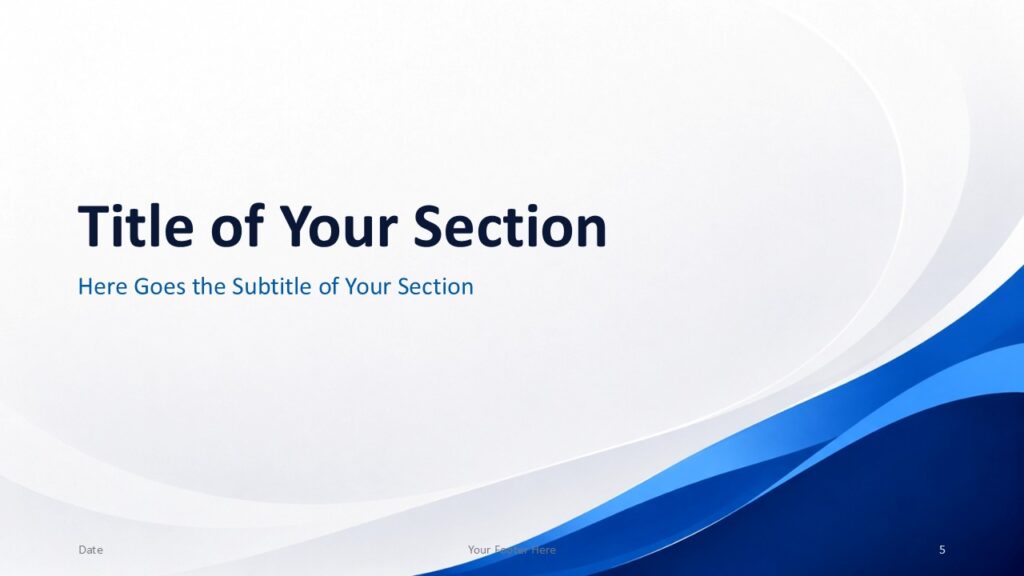 Blue Wave Corporate PowerPoint Google Slides Section 2 Blue Wave Corporate divider slide for PowerPoint and Google Slides with spacious layout and subtle blue wave design.