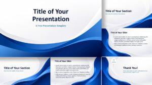 Blue Wave Corporate template for PowerPoint and Google Slides showing all slides with blue waves and clean business layouts.