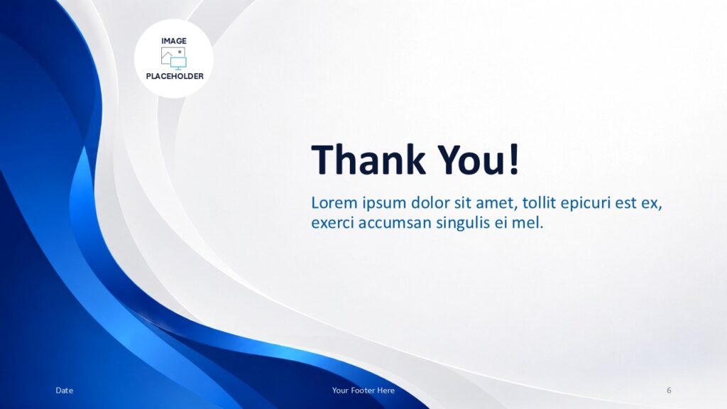 Blue Wave Corporate PowerPoint Google Slides Thank You Blue Wave Corporate thank you slide for PowerPoint and Google Slides with closing message and optional image area.
