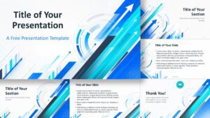 Business Momentum template for PowerPoint and Google Slides with blue arrows, clean layouts, and growth visuals.