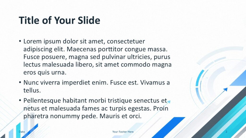 Business Momentum PowerPoint and Google Slides content slide with bullets, blue accents, and growth visuals for reports.