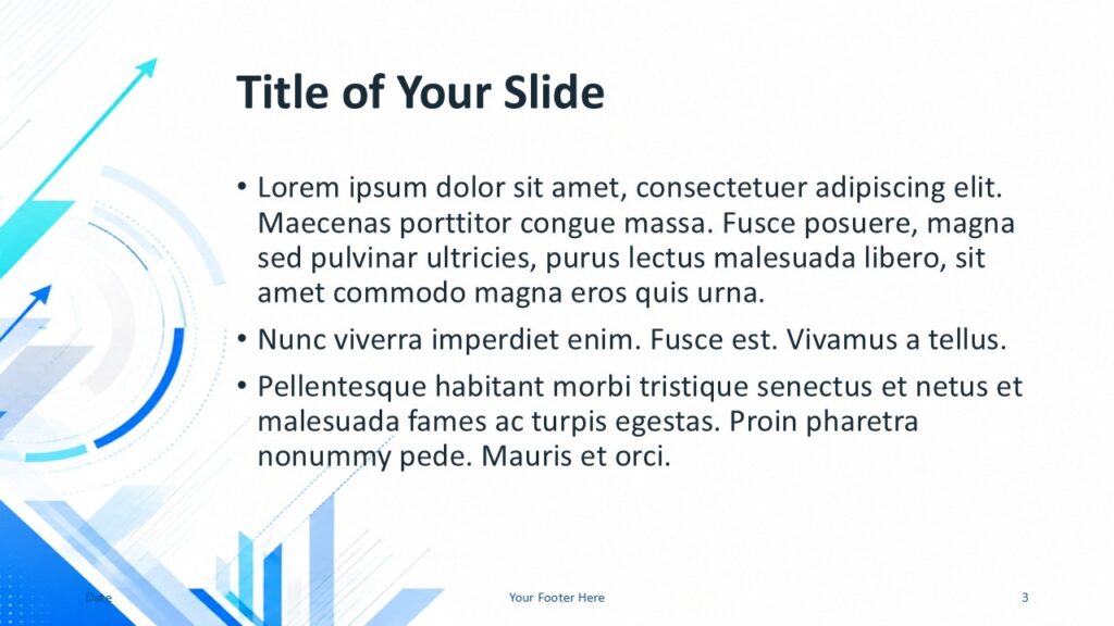 Business Momentum PowerPoint and Google Slides title slide with centered text, clear bullets, and dynamic blue arrows.