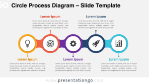 Circle Process Diagram for PowerPoint and Google Slides with five connected icon stages for workflows and roadmaps.