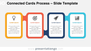 Connected Cards Process diagram for PowerPoint and Google Slides showing four linked cards with editable Office icons.