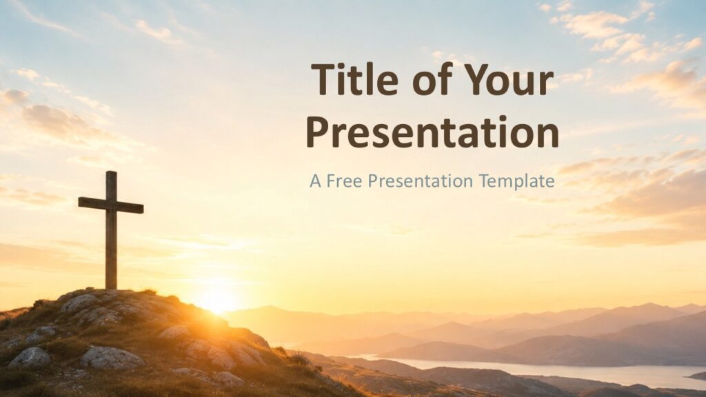 Cross of Hope PowerPoint Google Slides Cover Cross of Hope cover slide for PowerPoint and Google Slides with cross photo, calm sunrise view, and editable title text.