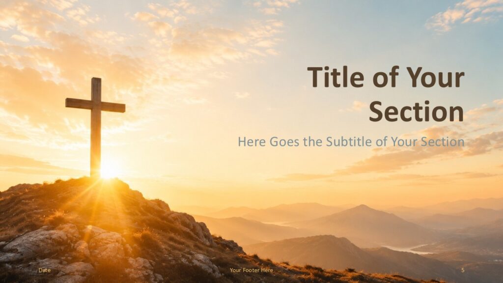 Cross of Hope PowerPoint Google Slides Divider 2 Cross of Hope PowerPoint and Google Slides divider slide with sunrise cross photo, clean title area, and peaceful mood.