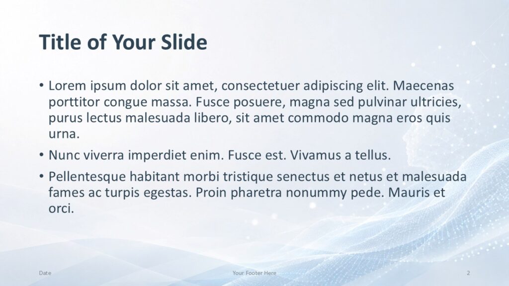Digital Mind content slide for PowerPoint and Google Slides with left text layout, soft blue wave, and tech styling.