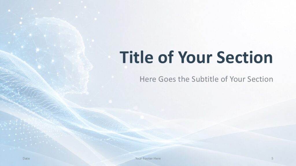 Digital Mind section divider for PowerPoint and Google Slides with centered title block, airy space, and data wave design.