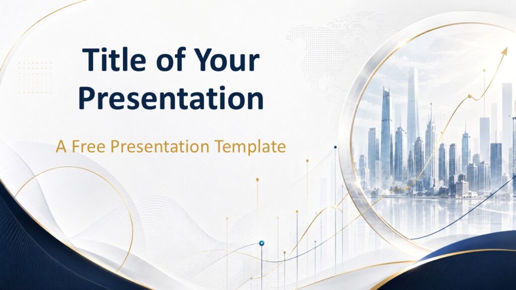 Executive Skyline cover slide for PowerPoint and Google Slides with skyline image, growth lines, and premium business style.