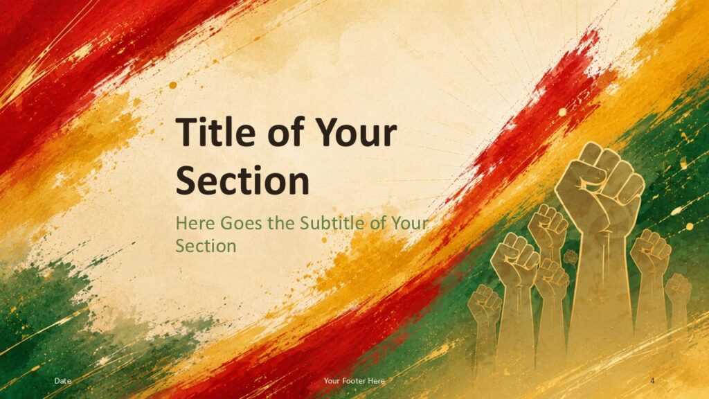 Freedom Brush section divider for PowerPoint and Google Slides with left title area and sweeping multicolor strokes.