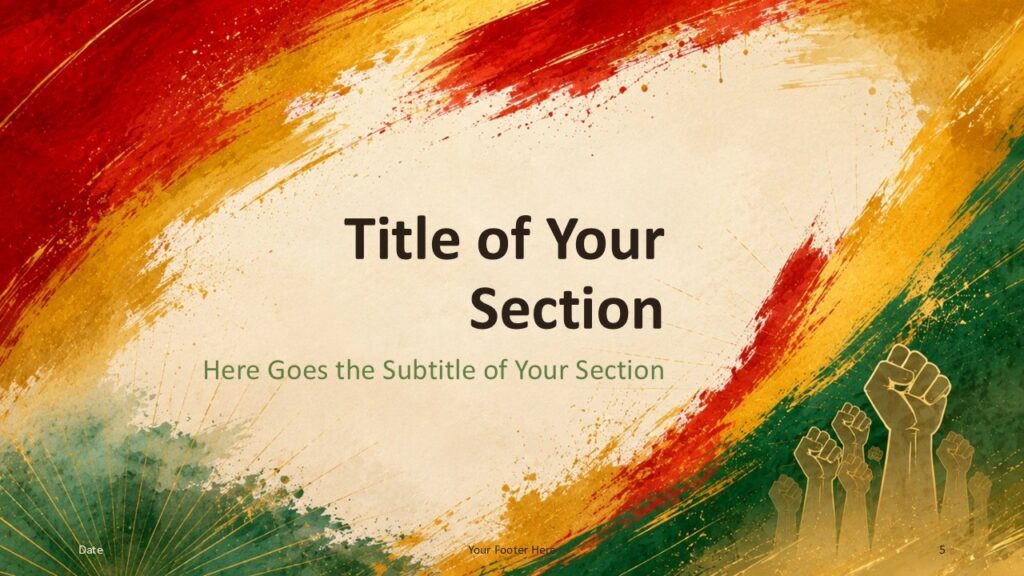 Freedom Brush centered divider for PowerPoint and Google Slides with strong headline space and expressive painted motion.