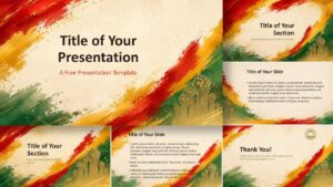 Freedom Brush PowerPoint and Google Slides template showing all slides with painted textures and cultural layouts.