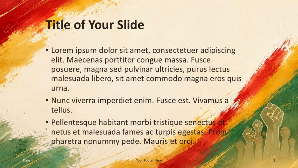 Freedom Brush title and content slide for PowerPoint and Google Slides with bullets, clear text space, and painted borders.