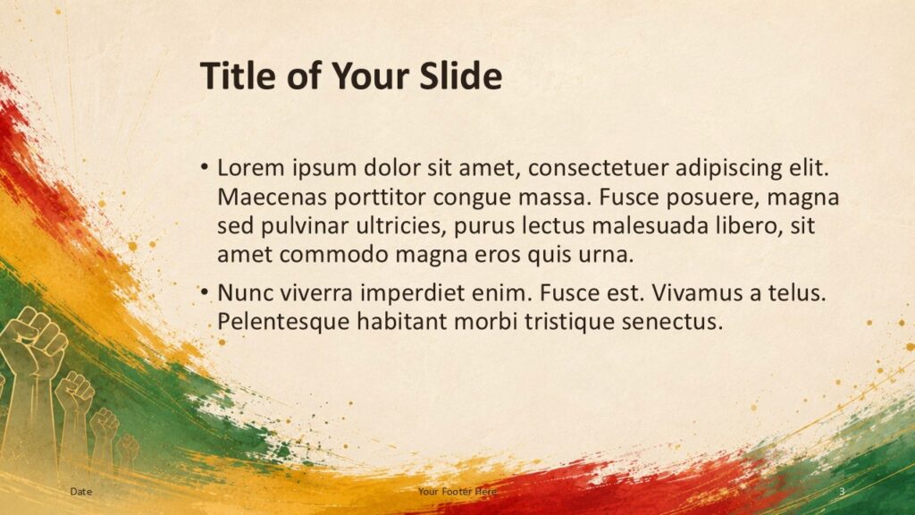 Freedom Brush content layout for PowerPoint and Google Slides with open center text area and dynamic painted accents.