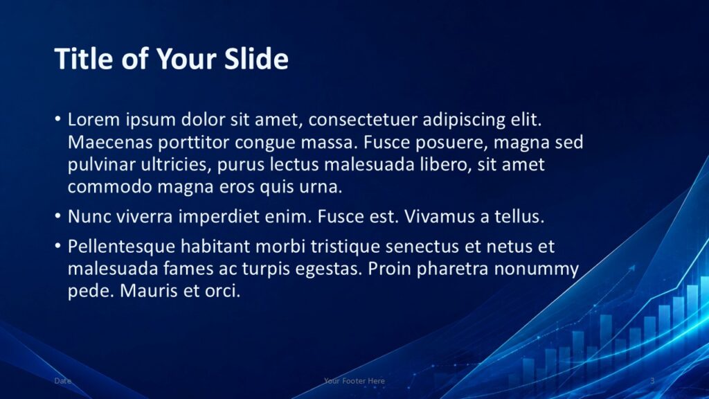 Growth Analytics content slide for PowerPoint and Google Slides with clear text area and rising blue market chart visual.