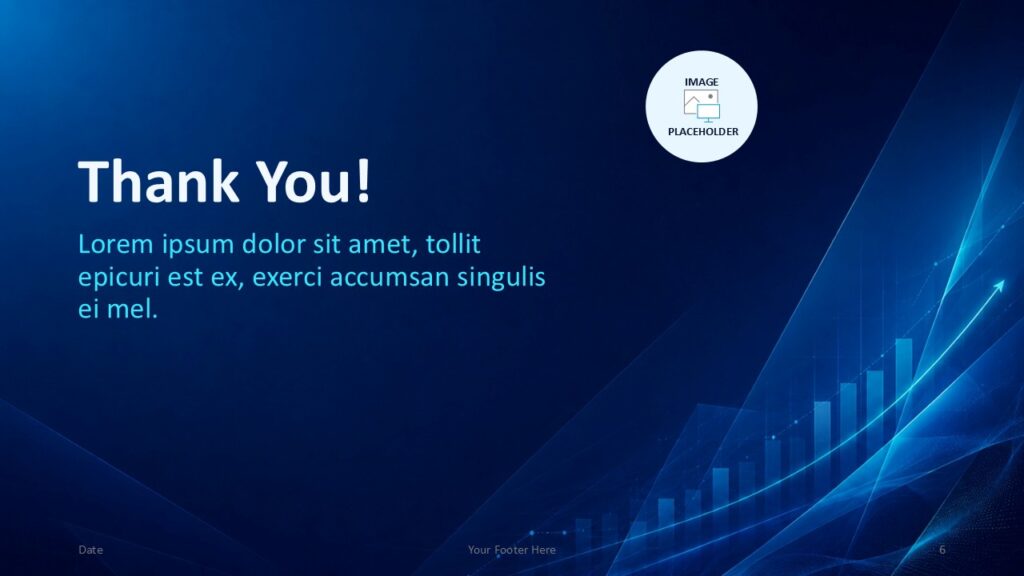 Growth Analytics thank you slide for PowerPoint and Google Slides with closing message and editable image placeholder.
