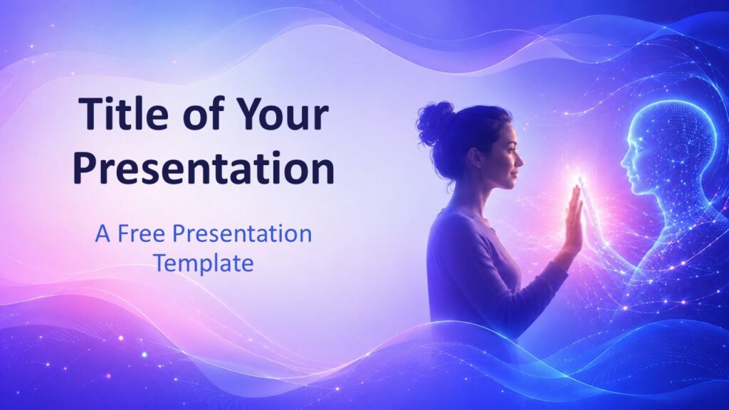 Human AI Connection cover slide for PowerPoint and Google Slides with AI-human visual and editable title area.