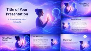 Human AI Connection template for PowerPoint and Google Slides with all slides shown in a futuristic digital layout.
