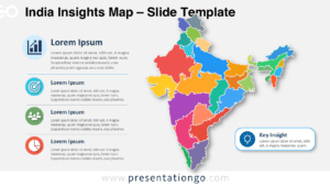 India Insights Map diagram for PowerPoint and Google Slides with editable regions, text blocks, icons, and insight callout.
