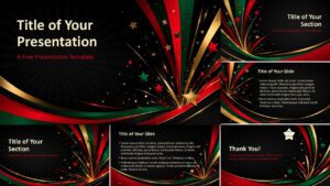 Juneteenth Starburst Template for PowerPoint and Google Slides with six festive layouts, ribbons, stars, and gold accents.