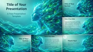 Natural Intelligence PowerPoint and Google Slides template with teal eco-tech visuals and six editable slide layouts.