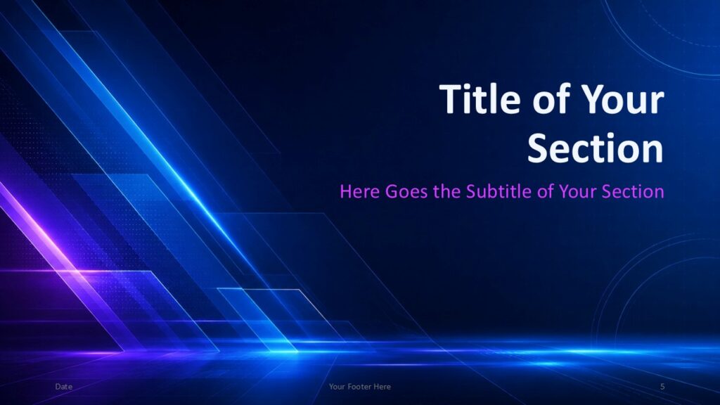 Neon Tech PowerPoint & Google Slides Section 2 Neon Tech section slide for PowerPoint and Google Slides template with right-aligned title and magenta accent glow.
