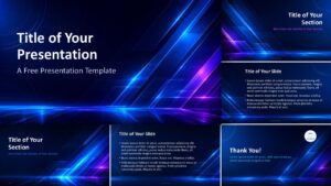 Neon Tech Template slide overview for PowerPoint and Google Slides with dark digital layouts and neon accents.