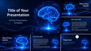 Neural Intelligence Template preview for PowerPoint and Google Slides showing AI brain slides with dark tech style.