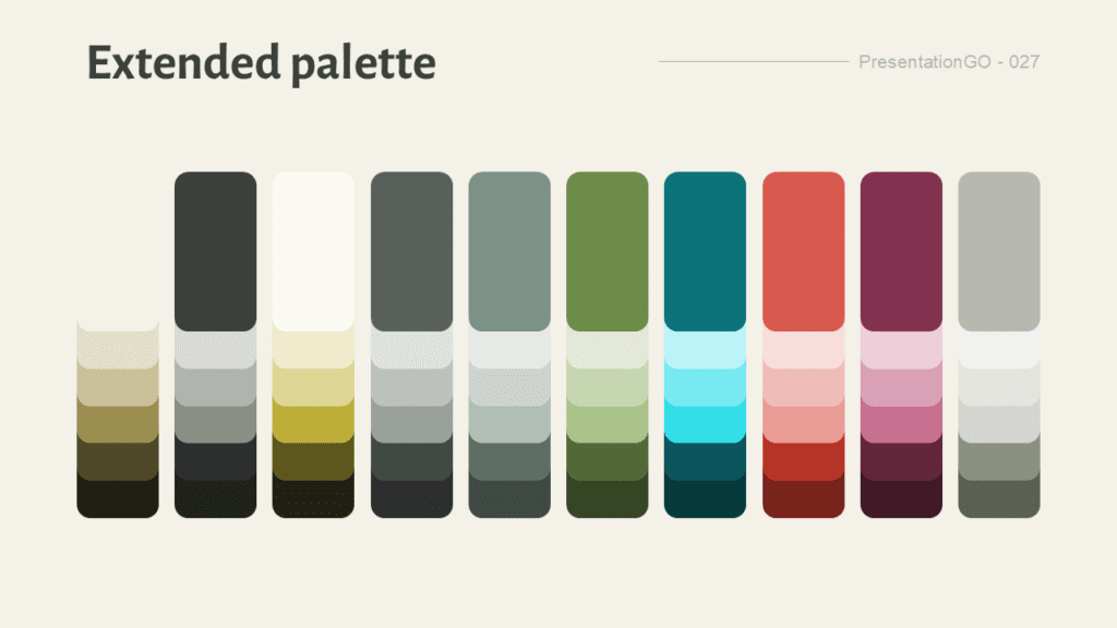 Extended Nordic Botanica color palette with vertical shade ranges and tonal variations for presentation design