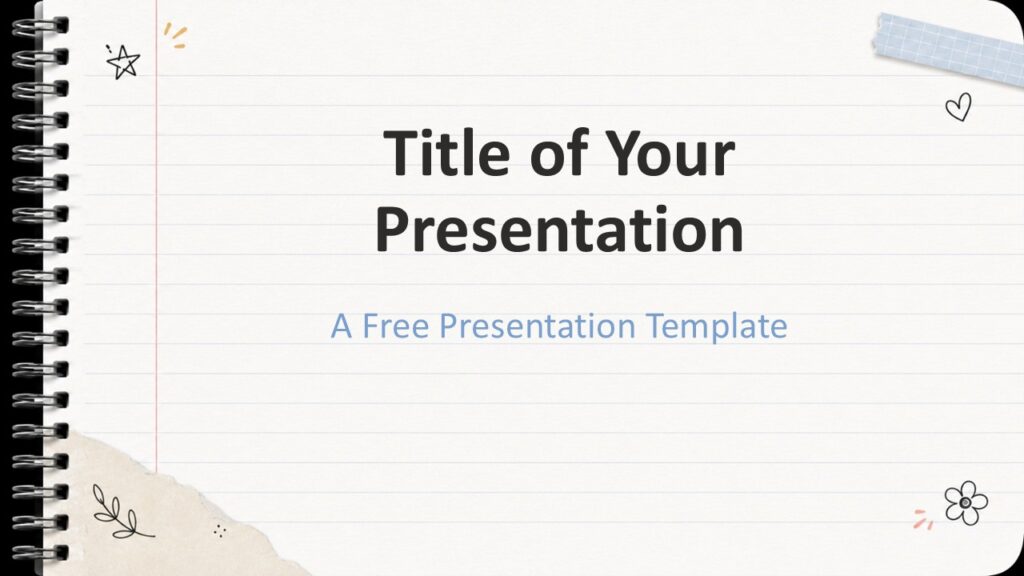 Notebook Doodles PowerPoint Google Slides Cover Notebook Doodles cover slide for PowerPoint and Google Slides Template with bold title space and playful paper details.