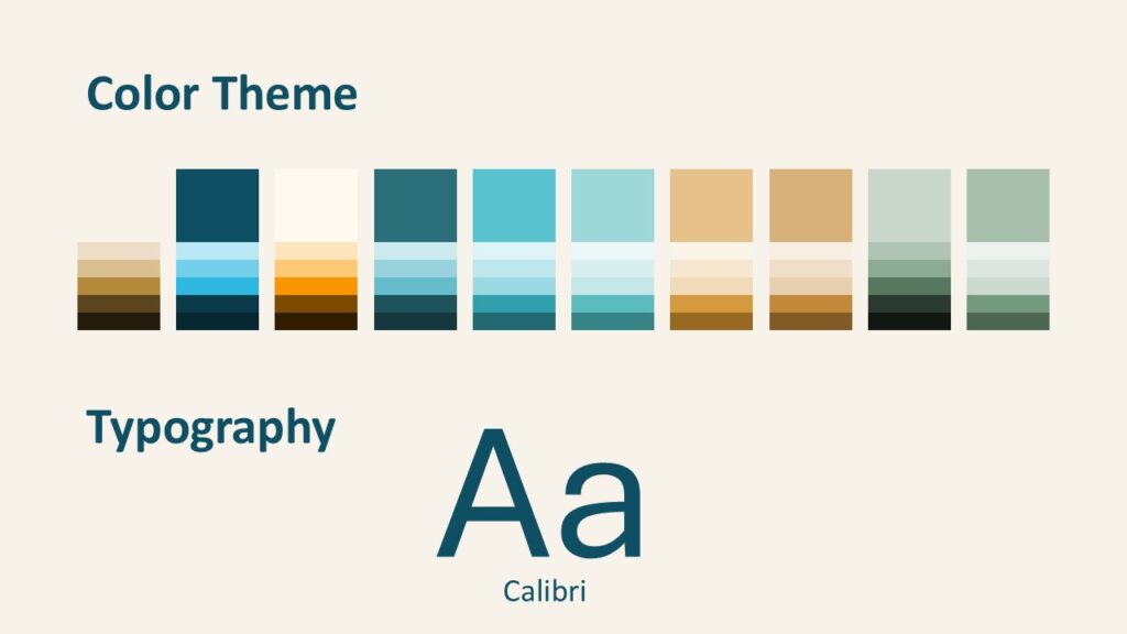 Ocean Breeze PowerPoint & Google Slides Colors Template Ocean Breeze PowerPoint and Google Slides template color slide with teal, aqua, sand, sage, and Calibri typography.