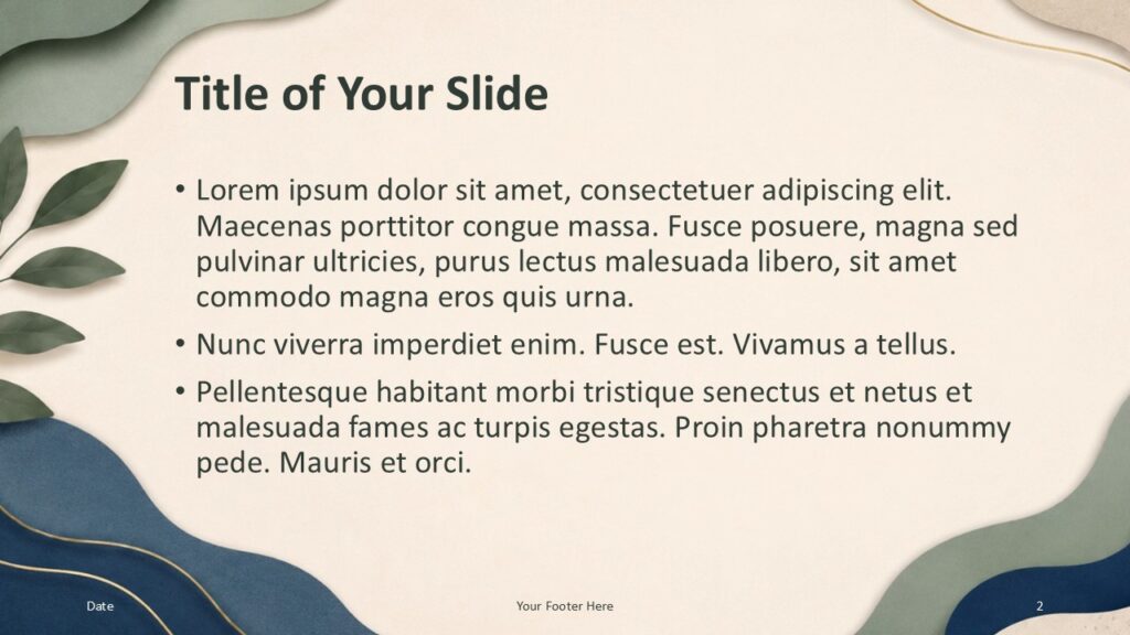 Organic Layers title and content slide for PowerPoint and Google Slides template with bullets and botanical accents.