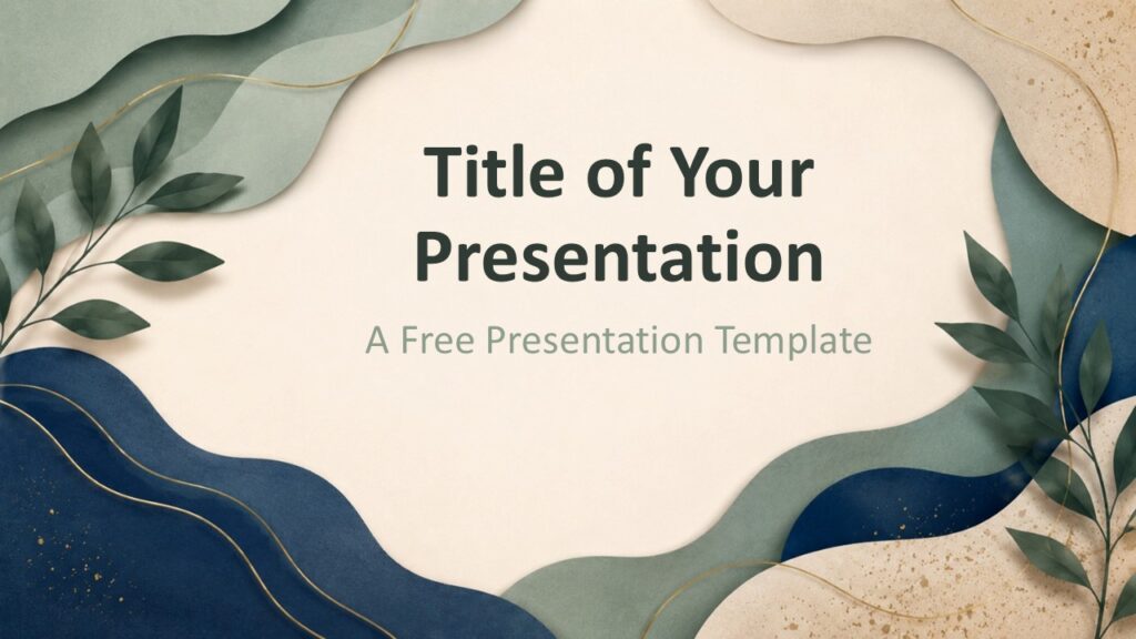 Organic Layers cover slide for PowerPoint and Google Slides template with leafy edges and calm centered title space.