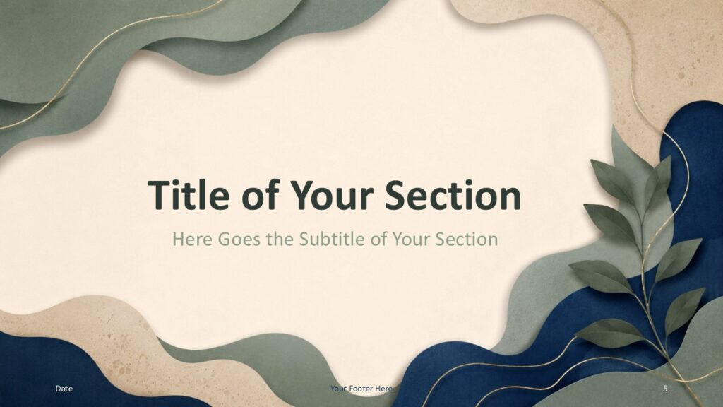 Organic Layers alternative section slide for PowerPoint and Google Slides template with soft curves and botanical detail.