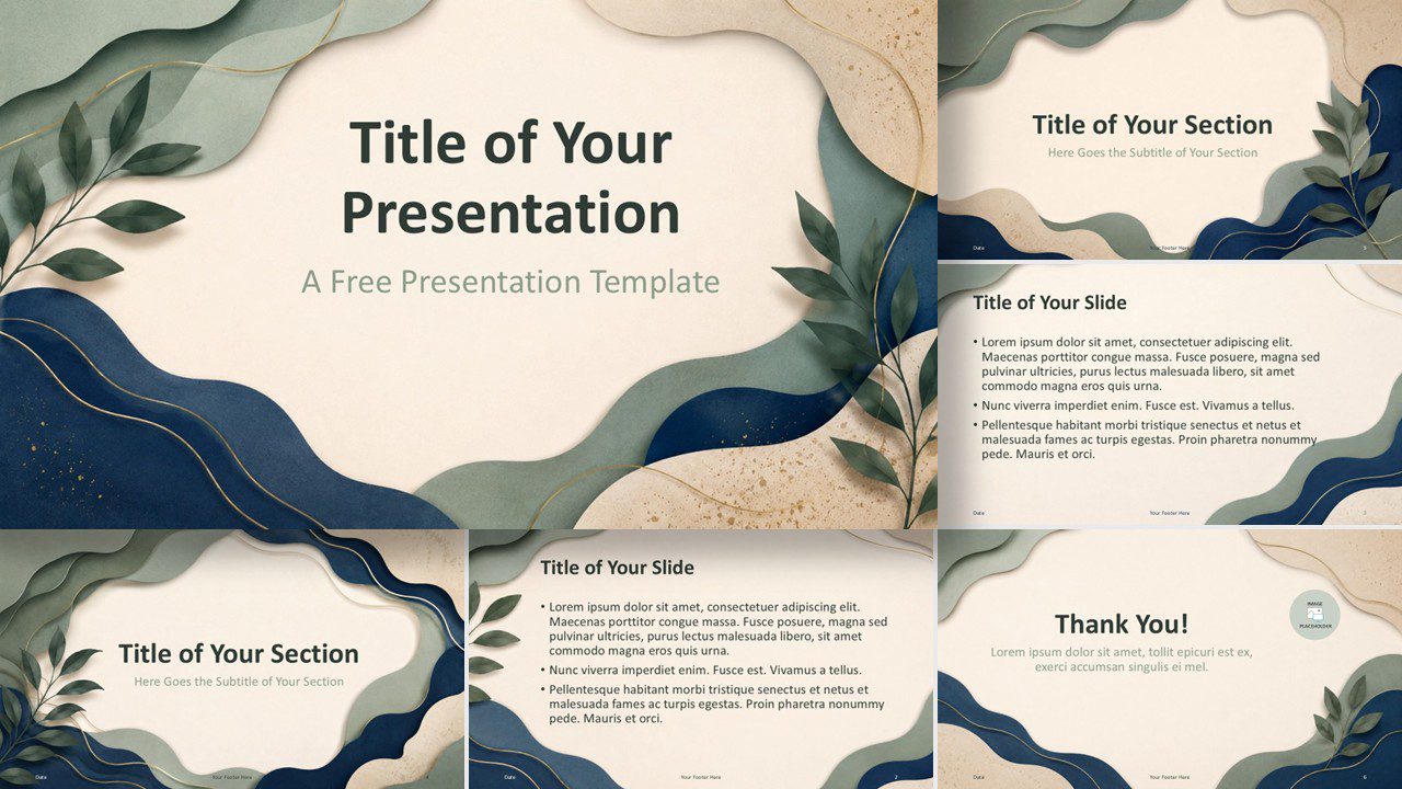 Organic Layers Template preview for PowerPoint and Google Slides with botanical paper waves and editable layouts.
