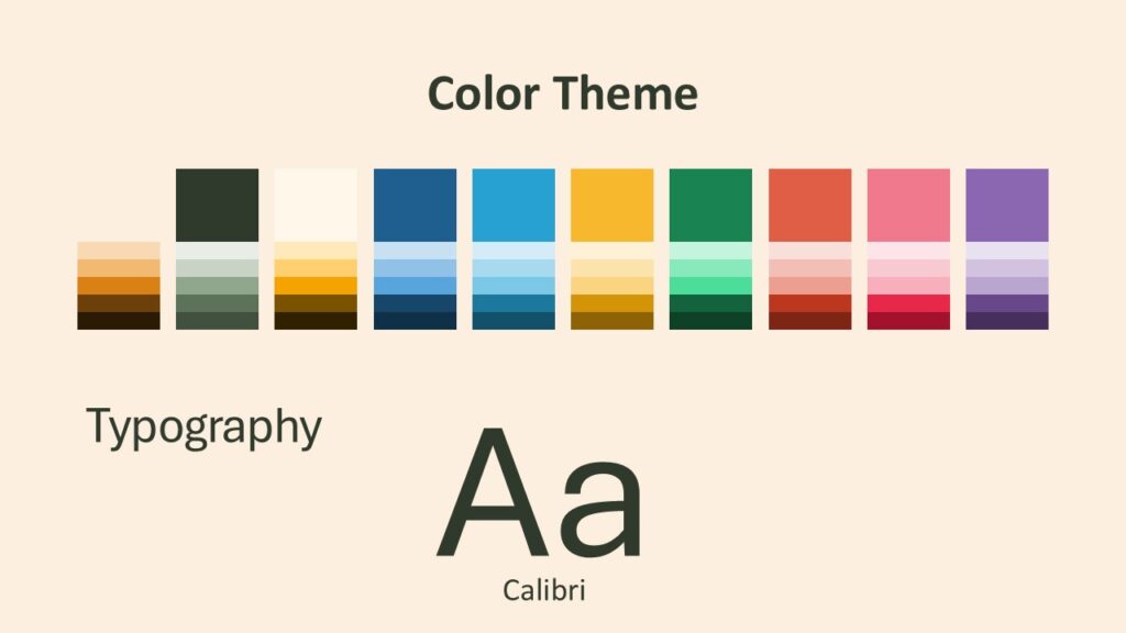 Playful Learning PowerPoint Google Slides Colors Fonts Color palette and fonts slide for Playful Learning PowerPoint and Google Slides template with matching hues and Calibri text