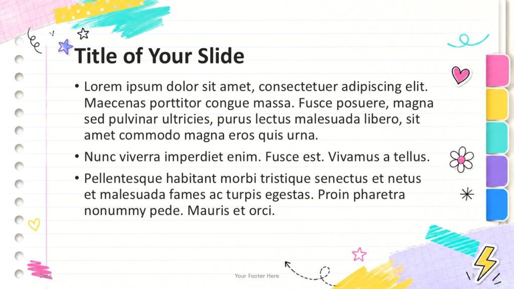 Playful School Notes Content 2 PowerPoint Google Slides Alternate content slide for Playful School Notes PowerPoint and Google Slides template with clean text and school doodles.